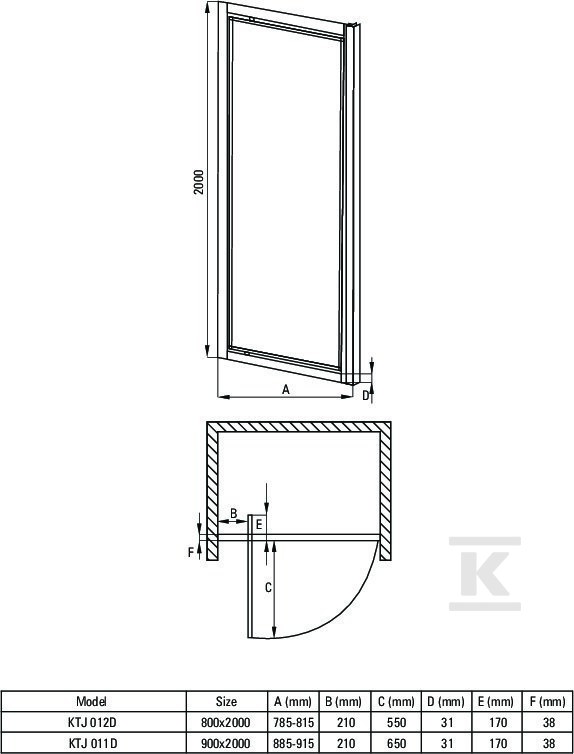 Drzwi prysznicowe wnękowe 80 cm - - KTJ_012D